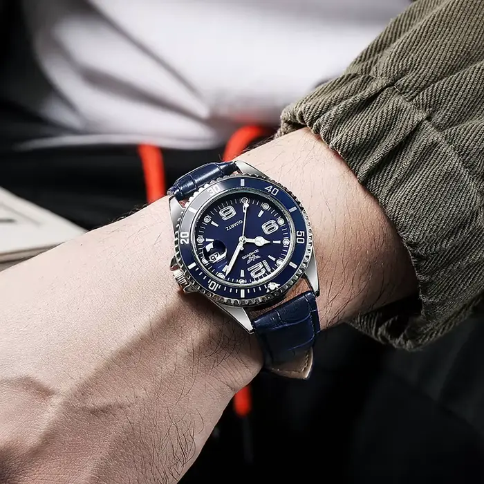 Calendrier de mode hommes montres d'affaires bracelet en cuir montre-bracelet à Quartz pour homme horloge Reloj Hombre (sans boîte)