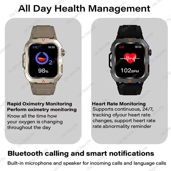 Hommes montre intelligente Bluetooth appel sommeil fréquence cardiaque moniteur de santé lampe de poche LED extérieure