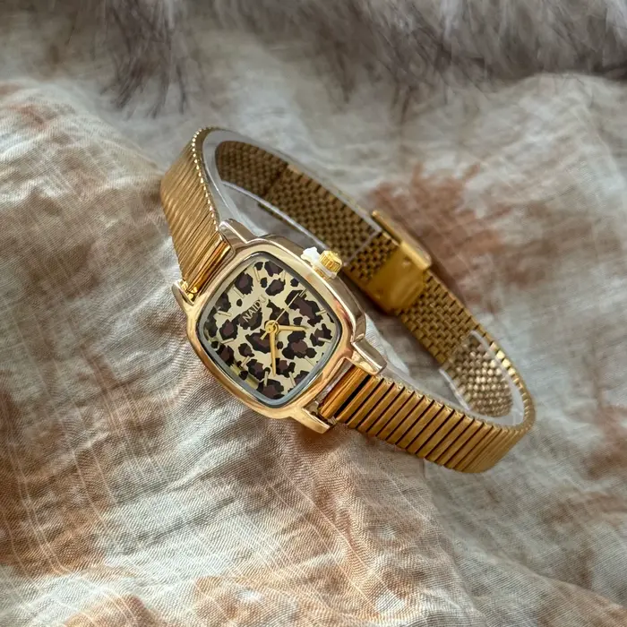 Montre carrée à cadran imprimé léopard bracelet en acier inoxydable cadeau pour femme occasion spéciale bronze café rose quartz élégante