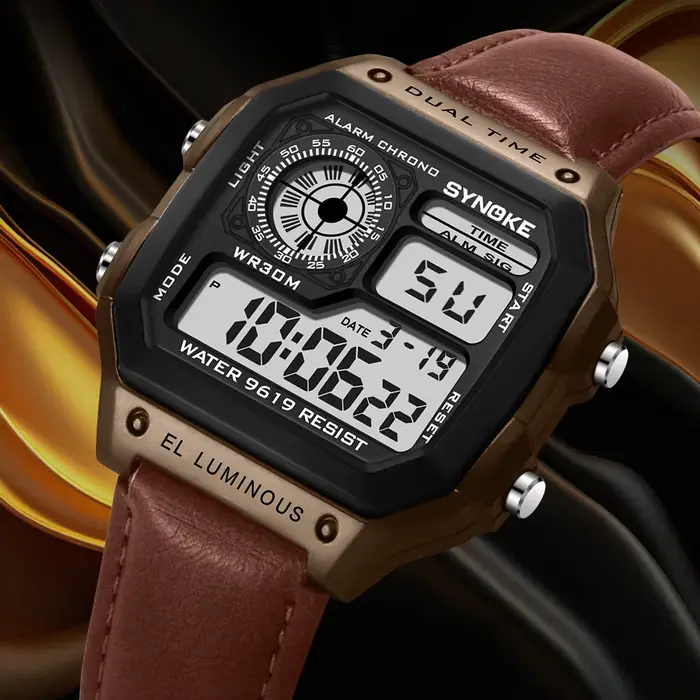 SYNOKE ceinture montre hommes Sports de plein air multifonctionnel étanche LED lumineuse