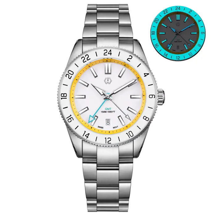 Nouvelle montre automatique pour homme mouvement suisse à Quartz BGW9 lunette lumineuse 4 broches GMT 150 mètres