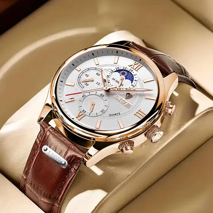 Montre homme LIGE 2026 style mode et décontracté avec bracelet en cuir résistant à l'eau pour hommes élégants et actifs pour occasions formelles et sportives
