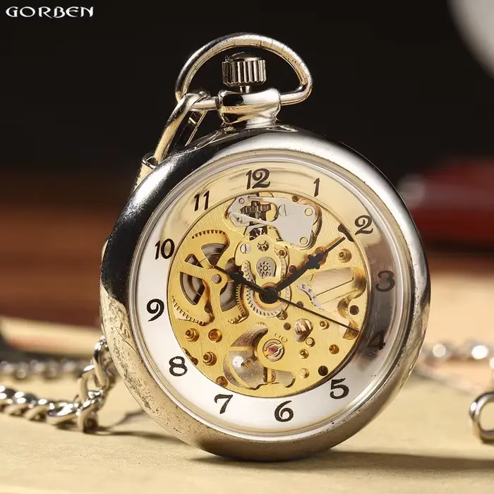 Montres de poche en acier à remontage manuel en argent