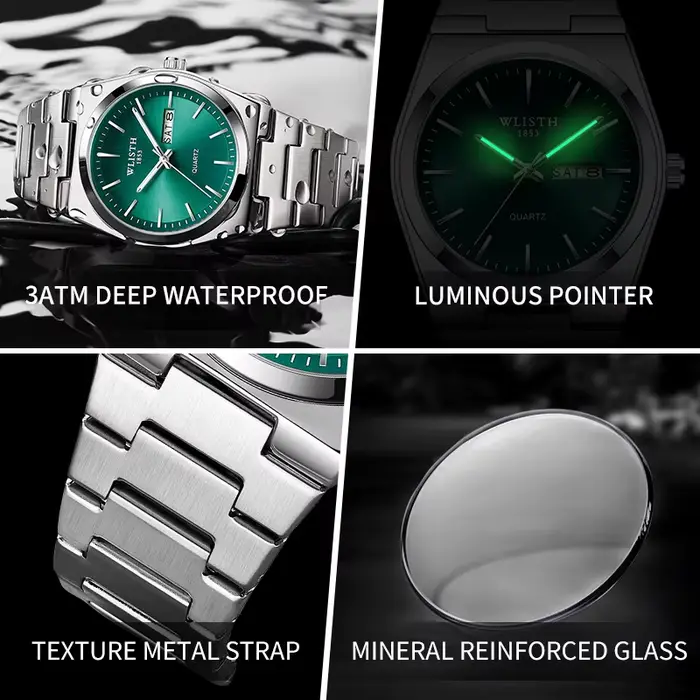 Homme montre montre à Quartz de luxe étanche lumineux Date semaine en acier inoxydable montre pour hommes mâle relógios masculino reloj hombre