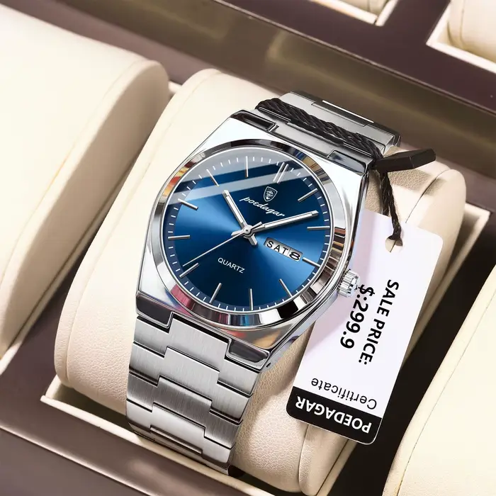POEDAGAR montres de luxe pour hommes en acier inoxydable étanche lumineux homme montre Date semaine mode décontracté
