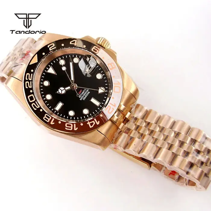 Montre de plongée Tandorio avec mouvement automatique, résistance à l'eau 120m, bracelet en acier inoxydable pour homme, cadran rotatif, occasion spéciale et quotidienne
