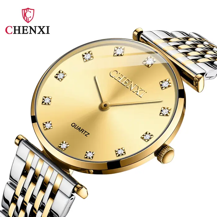 Chenxi-Montres à quartz en acier inoxydable doré pour hommes et femmes, montres décontractées pour c