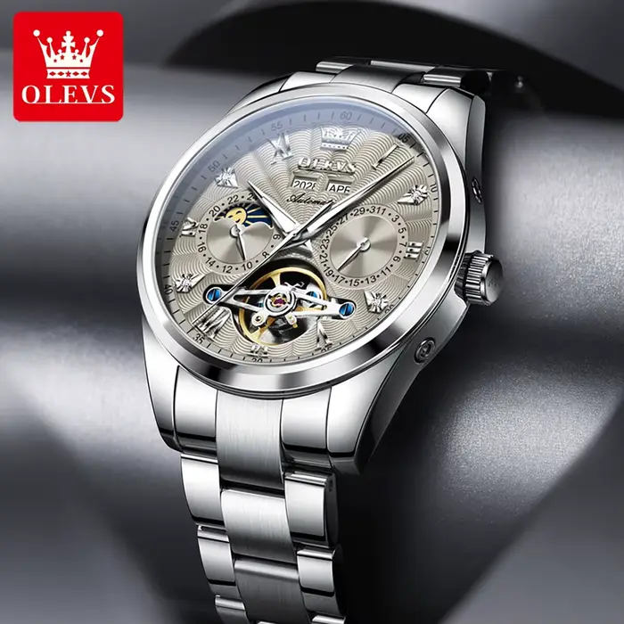 OLEVS 7028 montre mécanique automatique pour hommes cadran Tourbillon multifonctionnel Date étanche