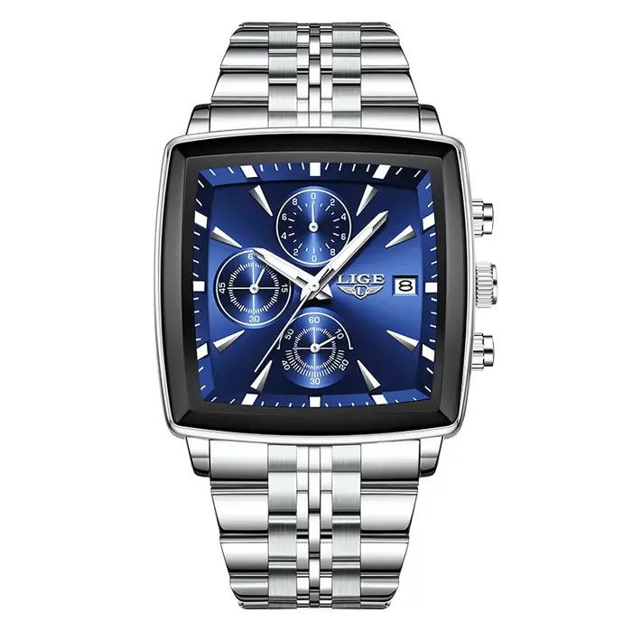 LIGE mode montres de luxe pour hommes cadran carré en acier inoxydable étanche lumineux Auto Date ch