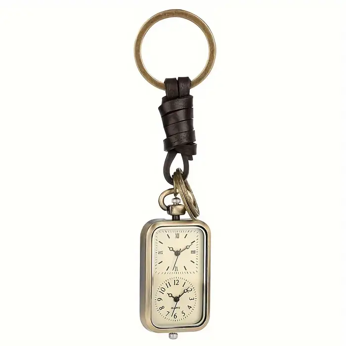 Montre de poche en bronze carrée rétro double affichage de l'heure mouvement à quartz sans couvercle pendentif style antique porte-clés élégant pour homme et femme occasions spéciales