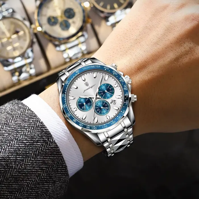 POEDAGAR marque de luxe hommes montre étanche lumineux en acier inoxydable montres