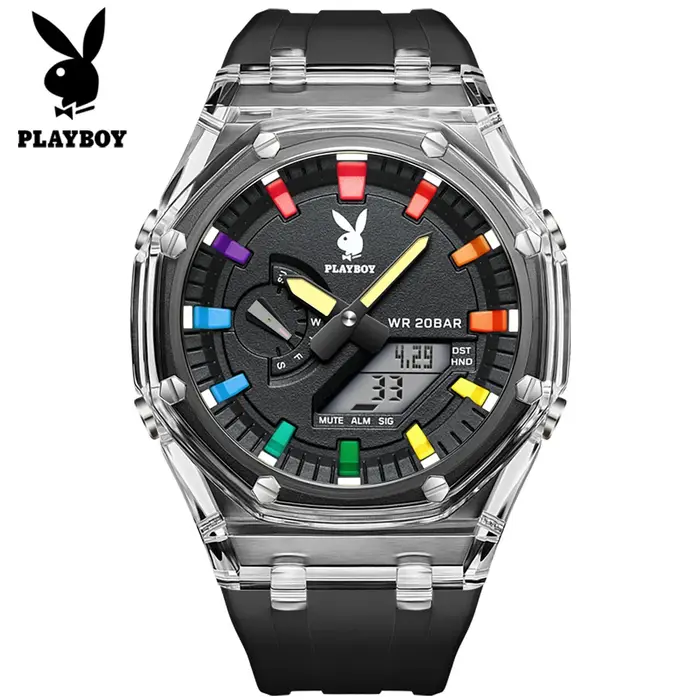 Montre électronique PLAYBOY 2066 élégante à affichage LED pour hommes résistante à l'eau pour aventures nocturnes et activités quotidiennes