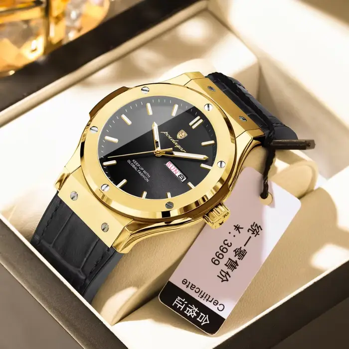 Montre à Quartz Pour Homme Design Élégant Calendrier Jour Date Bracelet En Cuir Ou Silicone Occasions Spéciales