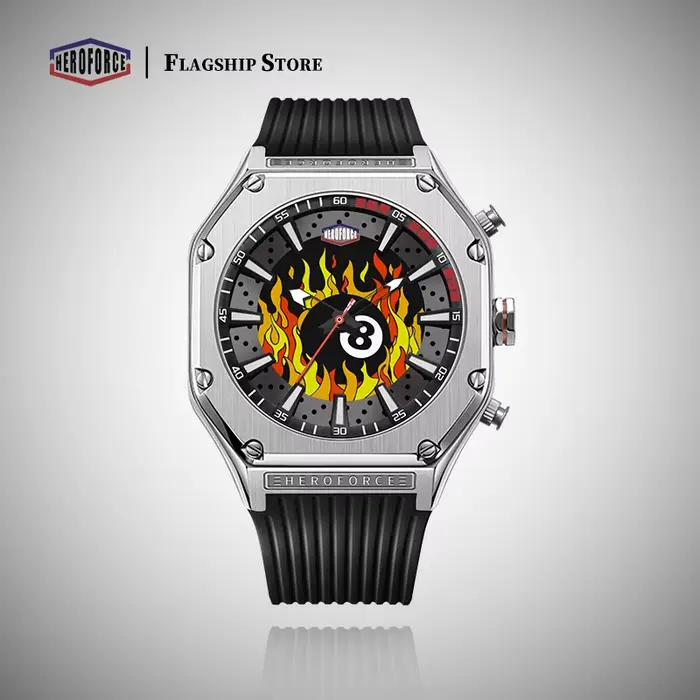 Montre homme HEROFORCE, nouvelle montre rétro à double face avec flamme lumineuse, marque de luxe or