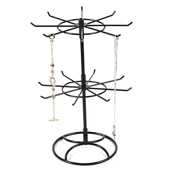 Pour accrocher boucle d'oreille anneau Bracelet support de montre rotatif présentoir de bijoux 2 niveaux rond en métal