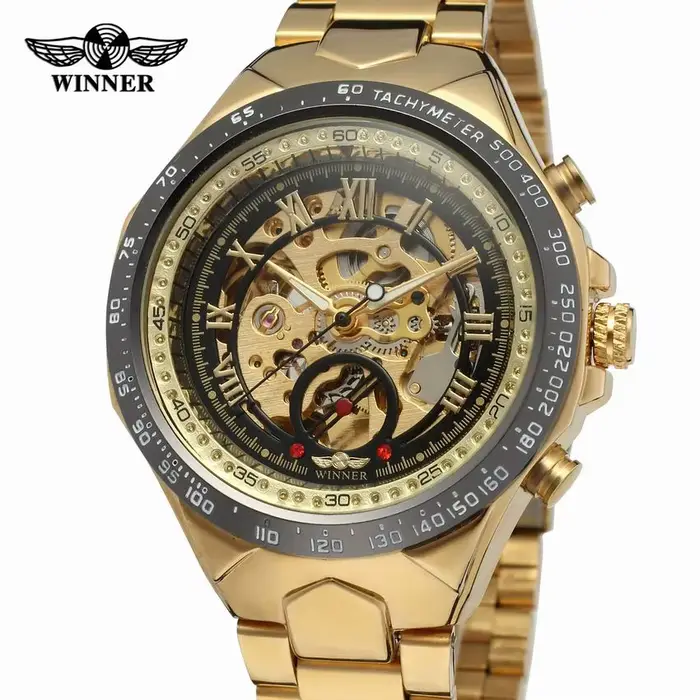 Nouvelle marque de luxe classique montre squelette en or pour hommes montres mécaniques bracelet en acier inoxydable