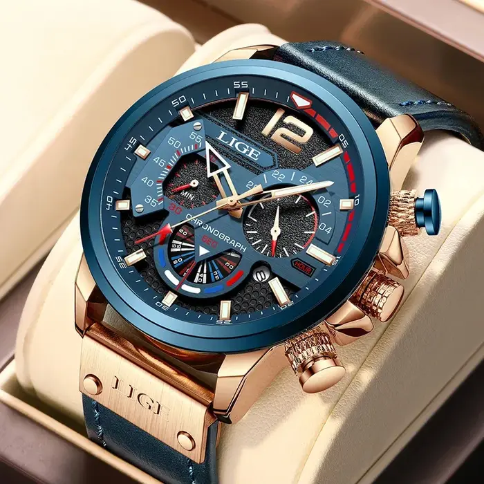 Montre homme LIGE design créatif montre de sport décontractée cuir de luxe quartz résistante à l'eau pour hommes occasions spéciales