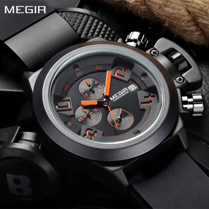 MEGIR hommes montres de luxe Sport militaire chronographe étanche Date mode Quartz montre-bracelet grand cadran Relogio Masculino 2002