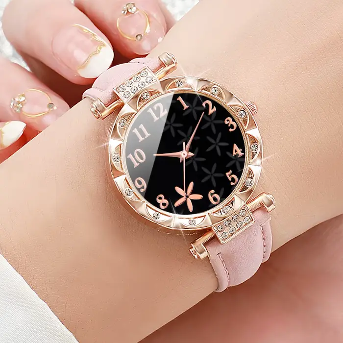 7 pièces/ensemble mode strass montre pour femme bracelet en cuir femme montres à Quartz (sans boîte)