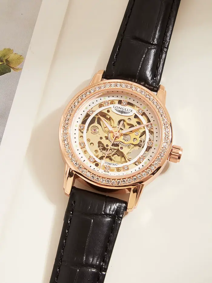 Montre automatique en cuir pour femmes