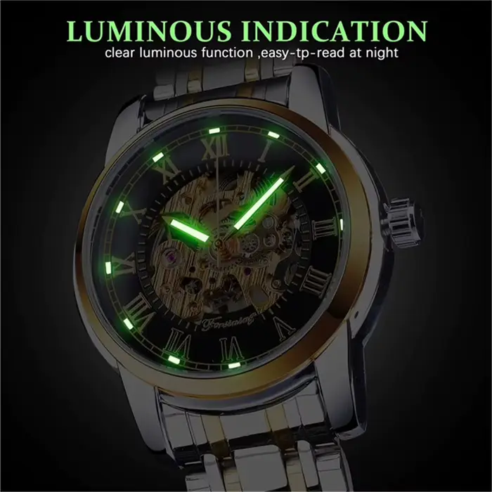FORSINING 349 montre mécanique pour hommes affaires squelette rond argenté noir acier inoxydable montres-bracelets manuelles pour horloge masculine