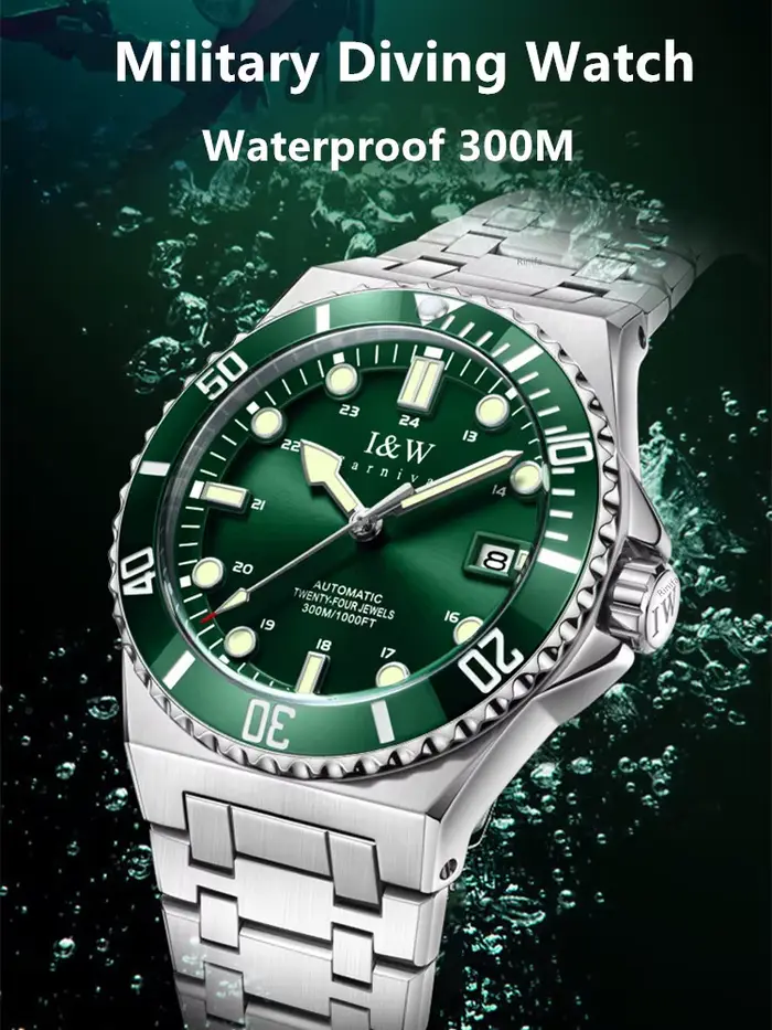 Montre Carnival automatique homme résistante à l'eau 300M avec mouvement Citizen MIYOTA ou Seiko NH35, boîtier et bracelet en acier inoxydable, cadran lumineux, chronographe et calendrier complet, pour hommes sportifs et professionnels