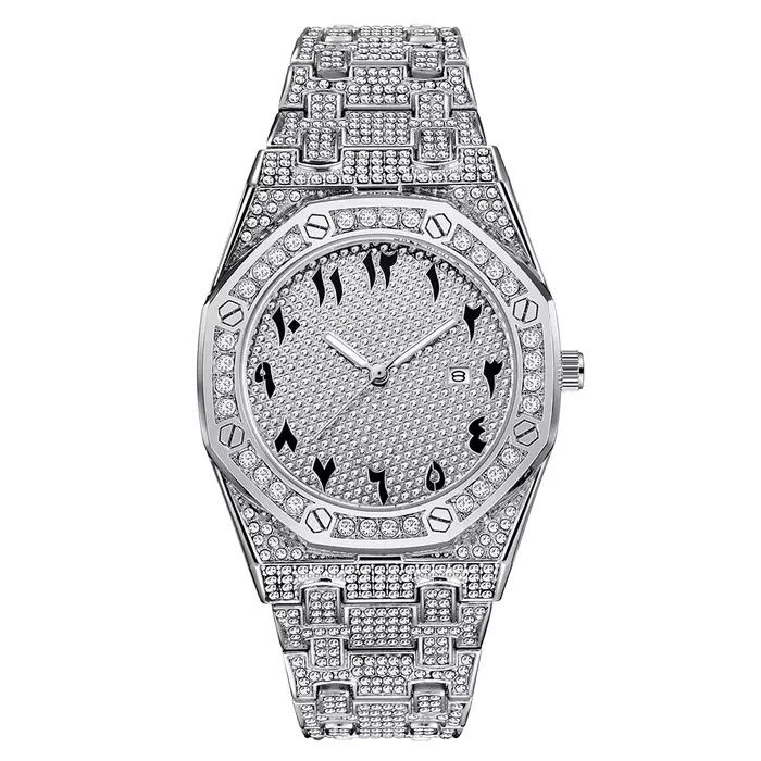 Montre-bracelet à quartz en diamant glacé pour hommes