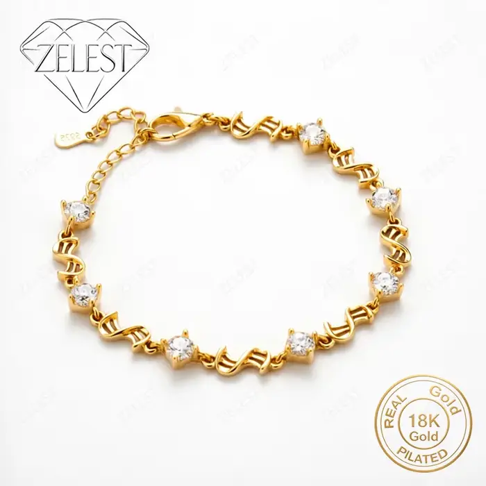 Bracelet luxueux en argent sterling 925 plaqué or 18 carats, 8 pouces, zircon blanc exquis, bijoux d