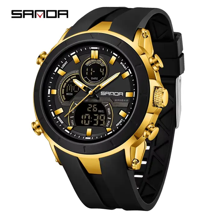 Montre sportive numérique quartz double affichage lumineux résistante à l'eau pour homme occasions spéciales sportives et quotidiennes