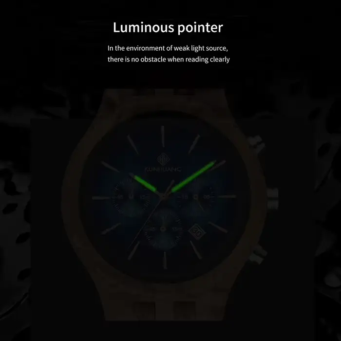 KUNHUANG montre en bois faite à la main cadran multifonction