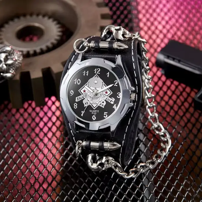 Montre à Quartz avec Pointeur Rond et Crâne Anime