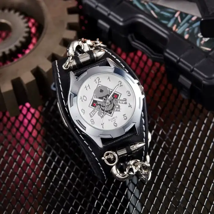 Montre à Quartz avec Pointeur Rond et Crâne Anime