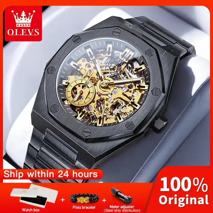 Montre OLEVS Mécanique Squelette Lumineuse pour Homme Occasions Spéciales Robuste Étanche