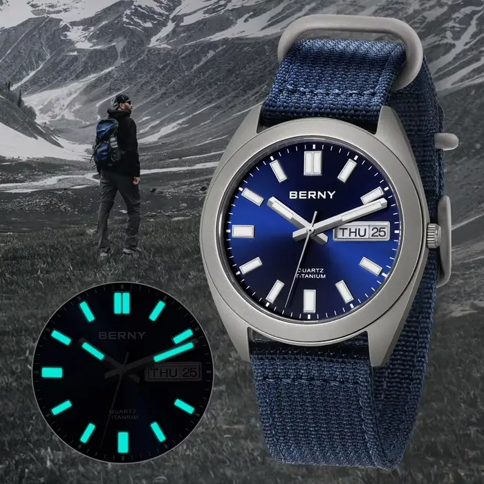 Montre en titane BERNY sportive avec verre saphir étanche pour homme occasions spéciales et activités quotidiennes
