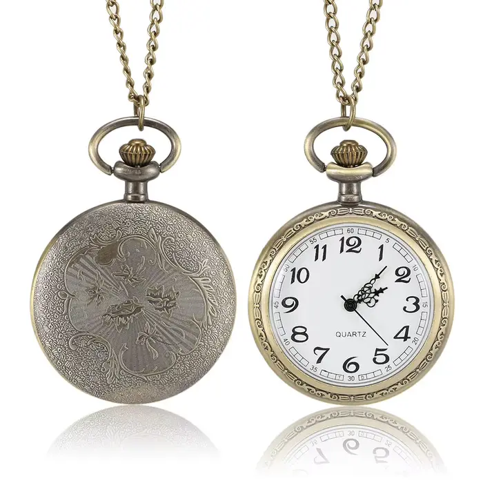 1 pièces montre de poche avec chiffres romains hommes femmes Bronze Quartz sculpté boîtier