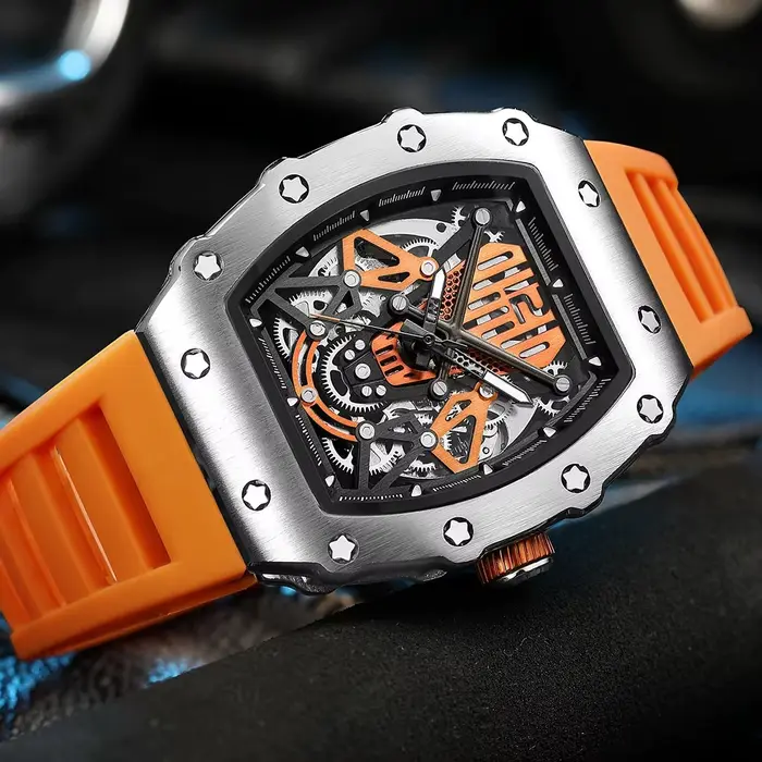 BAOGELA Richard montre mécanique automatique pour hommes montre-bracelet montres de luxe avec livraison gratuite bracelet en caoutchouc Reloj Hombre Rose