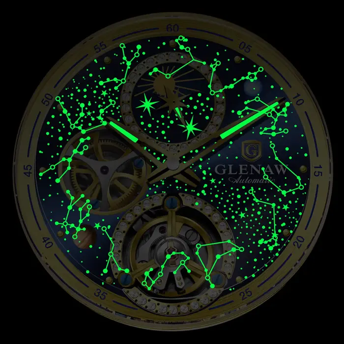 Montre GLENAW Design 2026 Constellation Dial Arc-en-Ciel Lumineuse et Étanche pour Hommes Occasions Spéciales