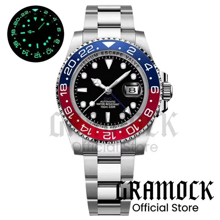 Montres automatiques pour hommes GMT noires et violettes