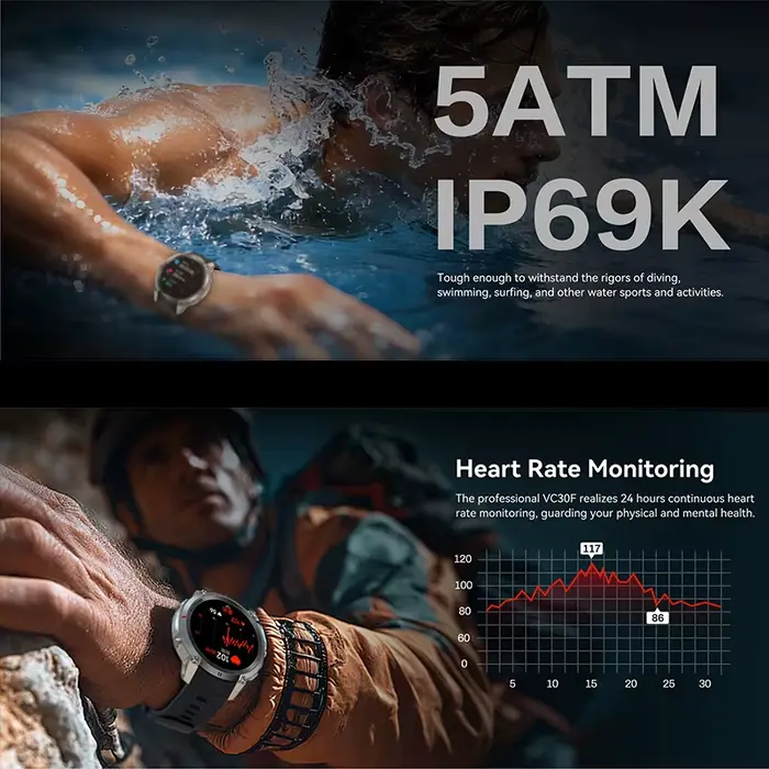 Montre GPS d'extérieur avec 170 modes sportifs, moniteur de fréquence cardiaque, suivi du sommeil et plus de 170 langues supportées pour homme et femme