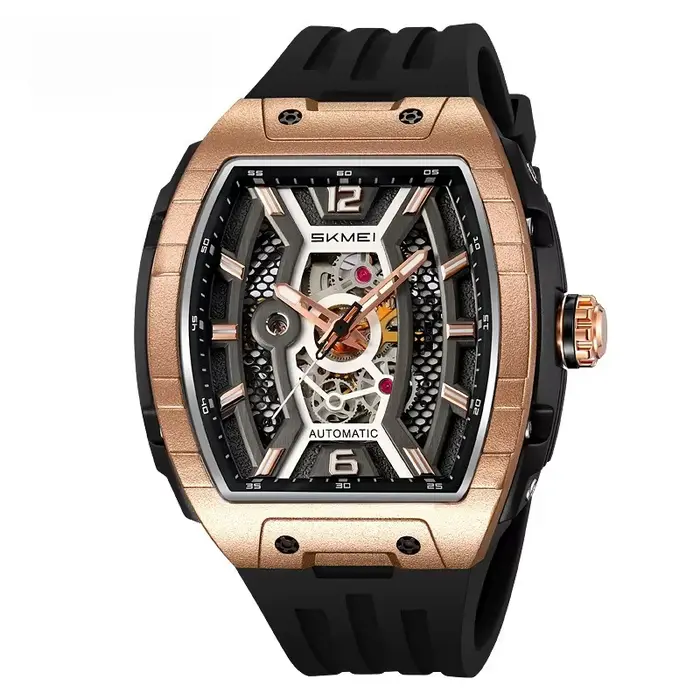 Montre squelette automatique pour hommes : boîtier en silicone, lumineux, étanche, cadran transparen