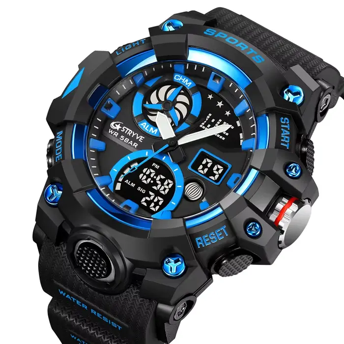 Montres sportives pour hommes STRYVE 2026 à double fuseau horaire montre numérique résistante à l'eau et aux chocs pour activités sportives et voyages