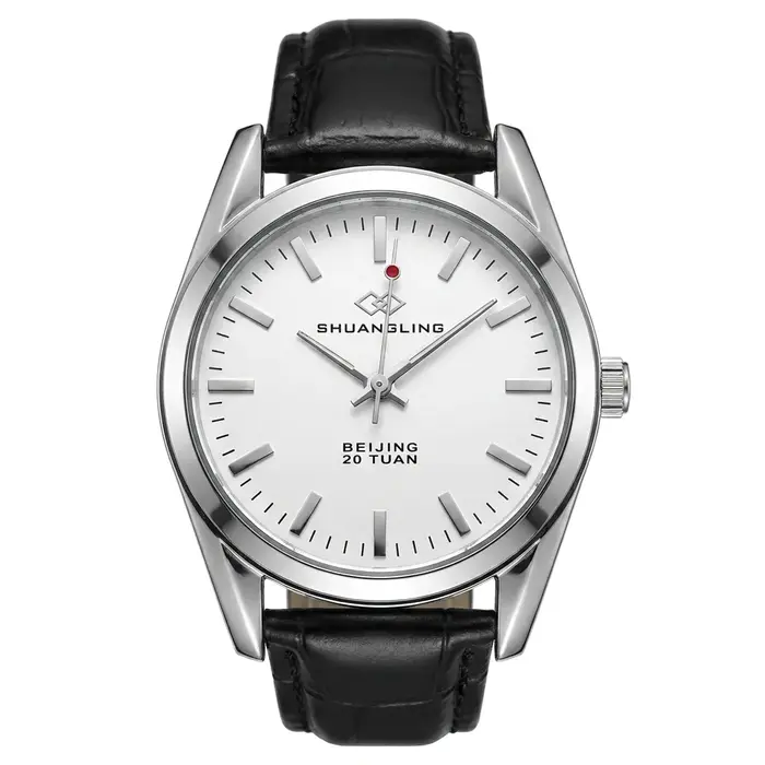 Montre-bracelet automatique vintage pour homme Occasions Spéciales Boucle Ardillon Acier Inoxydable Bracelet Cuir Noir