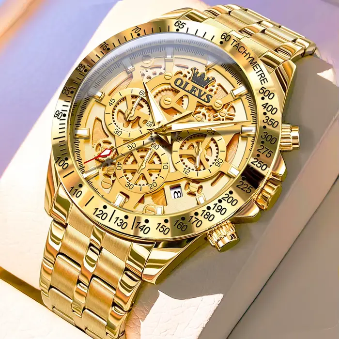 OLEVS montres pour hommes or luxe évider Style montre à Quartz originale pour homme étanche lumineux