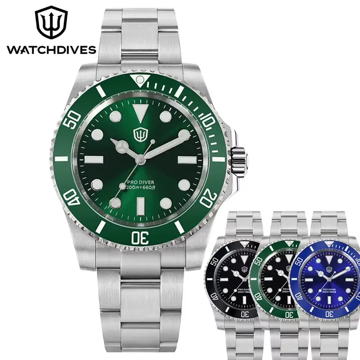 Watchdives VH31 balayage Quartz deuxième mouvement hommes montres acier inoxydable saphir 200M étanche cadran vert WD1680Q V2 montre
