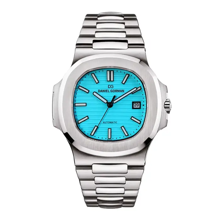 Montre pour homme Daniel Gorman, boîtier en acier inoxydable, bleu Tiffany, mouvement mécanique japo