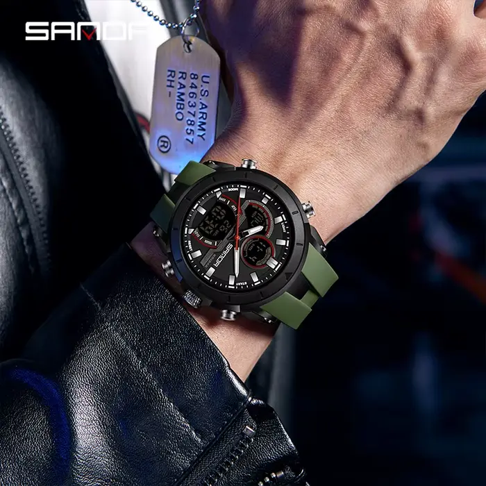 Montre sportive numérique quartz double affichage lumineux résistante à l'eau pour homme occasions spéciales sportives et quotidiennes