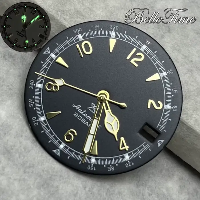 Cadran de montre vintage 28.5mm avec aiguilles luminescentes vertes pour mouvements NH35/36, style fashion et casual, idéal pour femmes et hommes, pour toutes les occasions spéciales