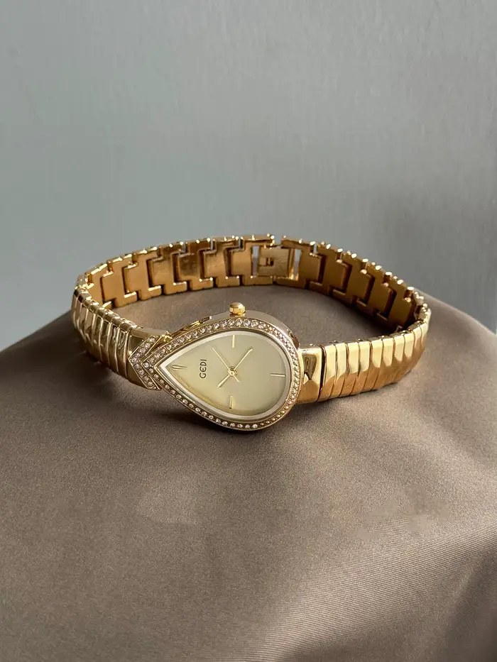 GEDI Nouvelle montre créative vintage pour femme avec cadran en forme de larme clouté de diamants