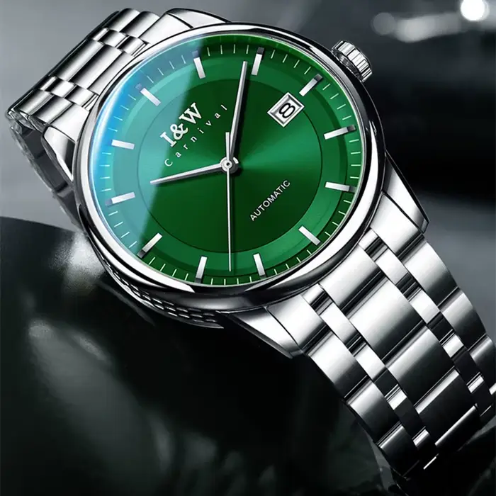 Suisse I & W carnaval marque de luxe japon mis5 automatique mécanique saphir hommes montres étanche en cuir horloge 572G-L