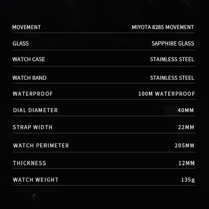 Montre mécanique Cadisen pour hommes avec cadran en météorite, automatique, résistante à l'eau, parfait pour affaires et plongée